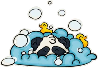 🚰 panda, bubbles, bath, rubber duck, cute, cartoon telegram sticker