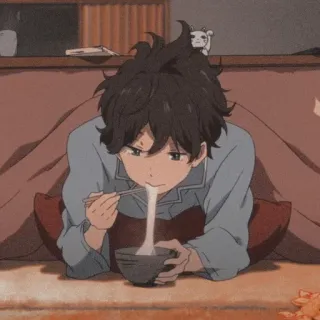 💙 Anime, Chłopak, Jedzenie, Ryż, Kreskówka telegram sticker