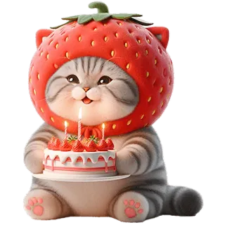 🎂 kat, aardbei, verjaardag, taart, dier, schattig, feest telegram sticker