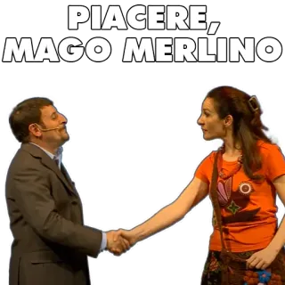 🧙‍♂️ Merlin PIACERE, MAGO! MERLINO salutation, magicien, réunion, poignée de main, italien whatsapp sticker