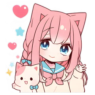 ☺️ Anime, Kawaii, Słodkie, Kot, Naklejka, Serce, Dziewczyna, Kreskówka telegram sticker
