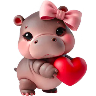 😍 hipopotam, zwierzę, słodki, kreskówka, serce, kokarda telegram sticker