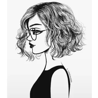 😌 Frau, Brille, Porträt, Zeichnung, Schwarzweiß, Illustration telegram sticker