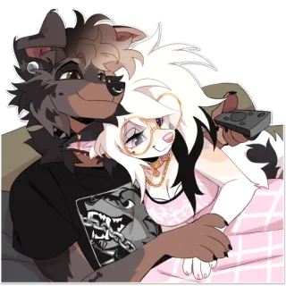 📺 furry, couple, cuddle, watching tv, anthropomorphic, romance, cozy, cute whatsapp sticker