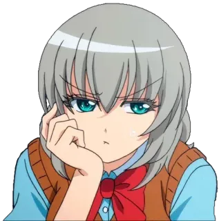 😒 Anime Mädchen, graue Haare, süß, gelangweilt, Schmollmund, denkend whatsapp sticker