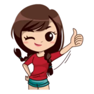 👍 dessin animé, fille, pouce levé, personnage, clin d'oeil whatsapp sticker