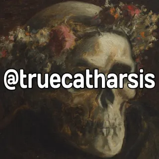 👁‍🗨 @truecatharsis skull, flowers, username, dark, art, drawing, painting telegram sticker