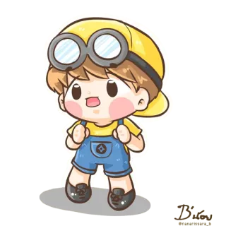 😊 hoạt hình, bé trai, dễ thương, chibi, vàng, mũ, kawaii telegram sticker