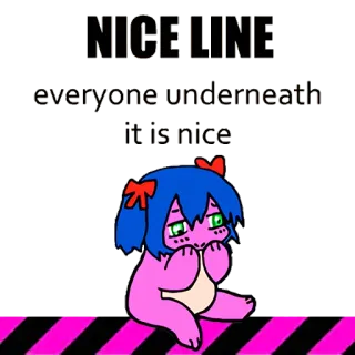 ❤ NICE LINE
everyone underneath
it is nice Desenho animado, Personagem, Linha, Fofo whatsapp sticker