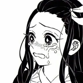 🌺 Nezuko Kamado Demon Slayer 禰豆子, 鬼滅の刃, アニメ, 漫画, 泣く, 悲しい, 涙, 白黒 telegram sticker