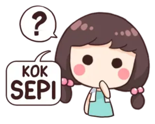 😦 KOK SEPI dibujo animado, chica, signo de interrogación, indonesio, sepi, silencio telegram sticker