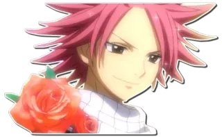 😌 Natsu Dragneel Fairy Tail anime, manga, fairy tail, natsu dragneel, rose, smiling, character telegram sticker