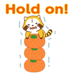 🍊 Hold on! animale, tanuki, carino, aggrappato, arancione, pila, cartone animato telegram sticker