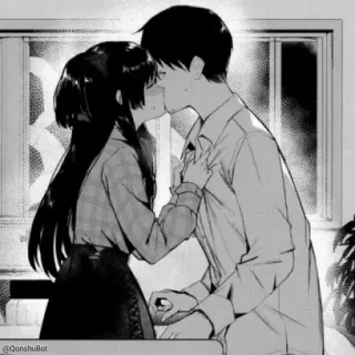 🤍 baiser, couple, amour, romance, animé, manga, illustration whatsapp sticker