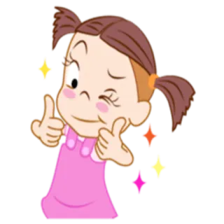 👍 fille, dessin animé, pouce levé, clin d'oeil, étincelles whatsapp sticker