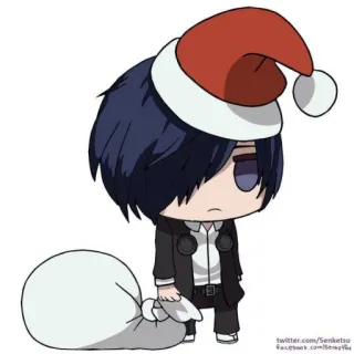 🎅 Noël, Animé, Chibi, Bonnet de Noël, Sac cadeau whatsapp sticker