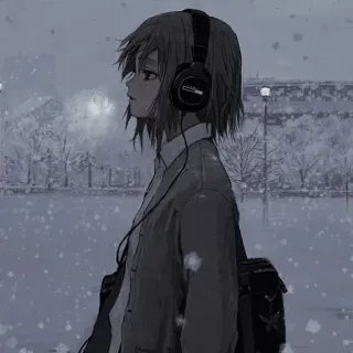 🙂 Anime, Kopfhörer, Schnee, Winter, Mädchen, Musik telegram sticker