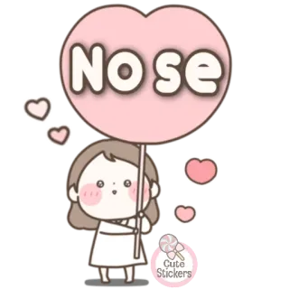 🍭 NO SE mignon, sticker, dessin animé, fille, coeurs, rose telegram sticker