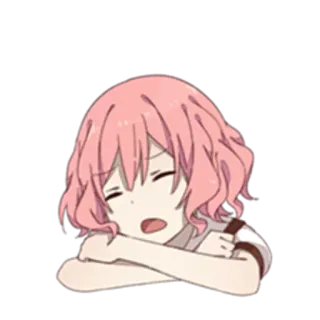 😴 animé, fille, cheveux roses, dessin animé, triste, fatigué whatsapp sticker