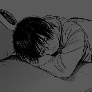 🖤 anime, sleep, sad, manga, tired, monochrome whatsapp sticker