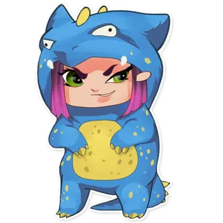 😏 dinosaure, mignon, dessin animé, fille, costume animal, autocollant, cosplay whatsapp sticker
