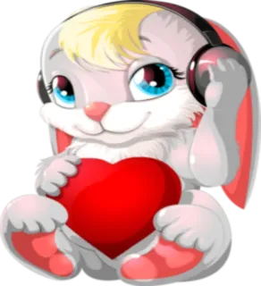 ❤️ conejo, corazón, auriculares, lindo, animal telegram sticker