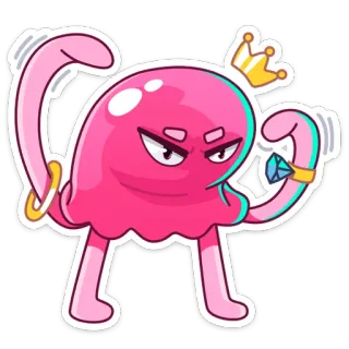 💪 cartoon, character, pink, crown, jewelry, diamond telegram sticker