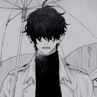 👁‍🗨 Anime, Manga, Parapluie, Pluie, Noir et blanc telegram sticker