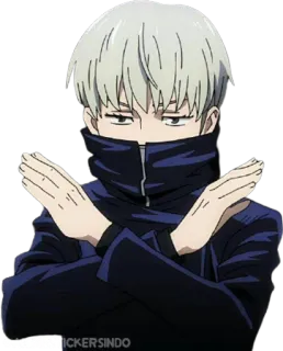 🍣 Toge Inumaki Jujutsu Kaisen Toge Inumaki, Jujutsu Kaisen, Anime, Mangá, Personagem, Braços cruzados, Cabelo branco telegram sticker