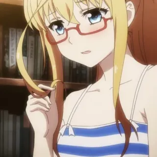 🙀 Anime, Fille, Lunettes, Blonde, Dessin animé, Personnage whatsapp sticker