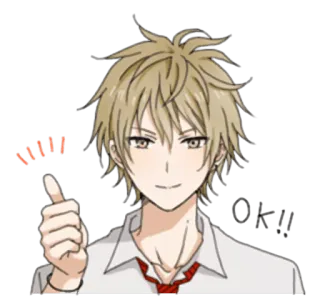 👍 Anime, Nhân vật, Con trai, Đồng phục học sinh, Giơ ngón tay cái, Tích cực, Chấp thuận, Khuyến khích telegram sticker