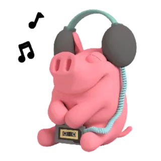 🎼 cochon, casque, musique, mignon, cassette, écoute, animal, rose telegram sticker