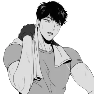 💪 อนิเมะ, ชาย, ผู้ชาย, เหงื่อ, ผ้าขนหนู, ออกกำลังกาย telegram sticker