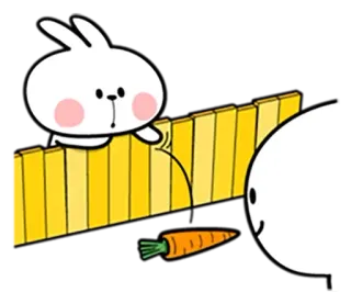 😕 ウサギ, ニンジン, かわいい, フェンス, 漫画, 白 telegram sticker