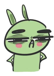 🤨 coelho verde, desenho animado, engraçado, fofo, adesivo, personagem telegram sticker