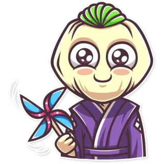 🥳 cartoon, character, illustration, cute, pinwheel, kimono, mascot telegram sticker