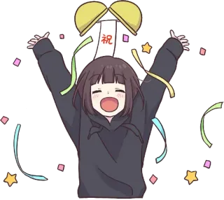 🙌 祝 праздник, конфетти, аниме, счастливый, вечеринка, праздничный telegram sticker
