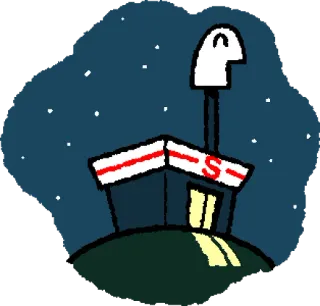 🏪 minimarket, notte, stelle, edificio, illustrazione telegram sticker
