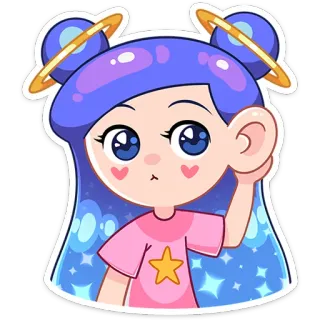😔 anime, kartun, gadis, imut, kawaii, planet, bintang telegram sticker