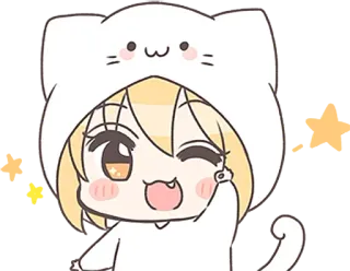👌 Anime, Chat, Kawaii, Mignon, Fille, Clin d'œil, Emoji, Autocollant telegram sticker