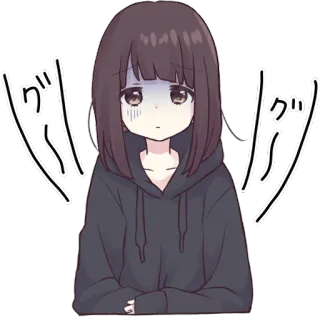 🤢 グ Аниме, Манга, Девушка, Грустно, Худи, Японский, Персонаж whatsapp sticker