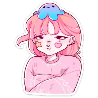 😑 cute, kawaii, pink, girl, illustration, sticker, cartoon, octopus whatsapp sticker