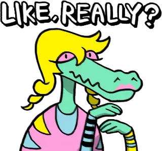 😕 LIKE. REALLY? lézard, dessin animé, drôle, sarcastique, confus, reptile telegram sticker