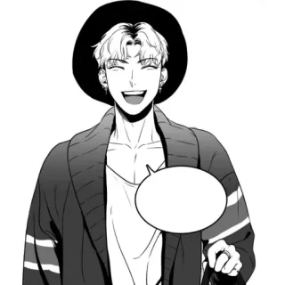 😀 homem, chapéu, jaqueta, sorrindo, monocromático, balão de fala telegram sticker