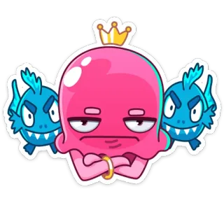 😒 octopus, crown, sea creature, cartoon, fish, angry telegram sticker