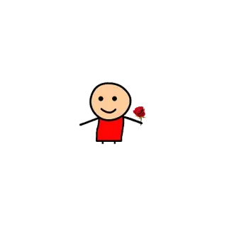 🌹 cartoon, stick figure, rose, smiling, red shirt telegram sticker