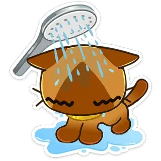 🚿 cat, shower, cartoon, animal, bath, cute telegram sticker