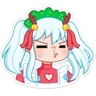 😝 anime girl, sweating, christmas, reindeer antlers, kawaii, cute, sticker telegram sticker