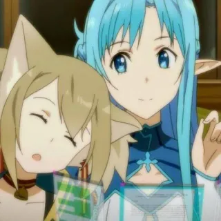 ☁️ Asuna Sword Art Online 애니메이션, 엘프, 소녀, 고양이, 캐릭터, 귀여운 telegram sticker