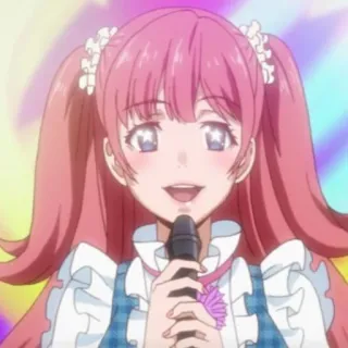 🌟 Anime, Chica, Cantante, Pelo rosa, Micrófono, Linda, Idol whatsapp sticker